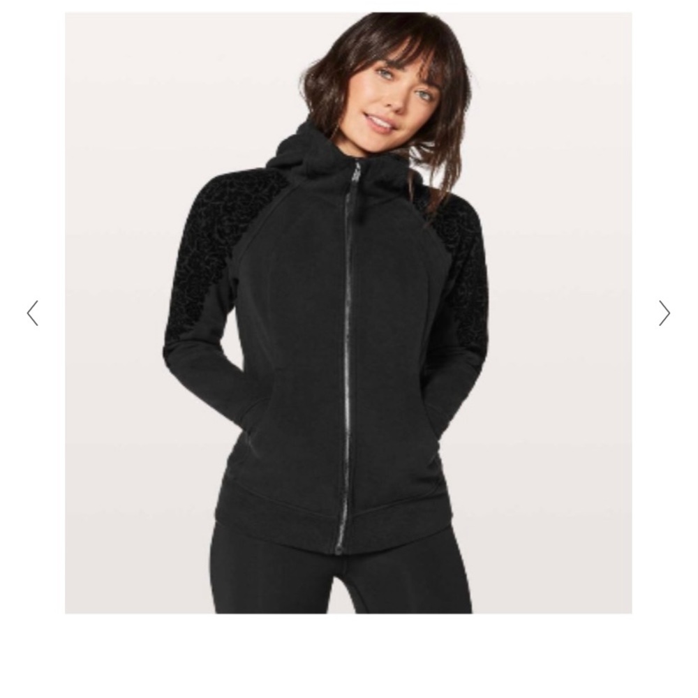 Lululemon black scuba hoodie with shoulder detailing.